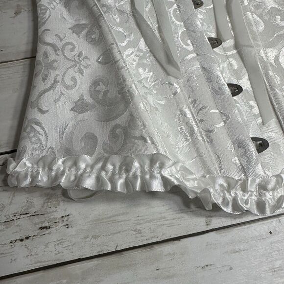 Pin Up White Jacquard Floral Lace Up Boned Frilly Corset Bustier Top S - Picture 6 of 16